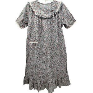 Unaliz Red Gray Calico Floral Ruffle Short Sleeve‎ Lace Trim Shift Dress